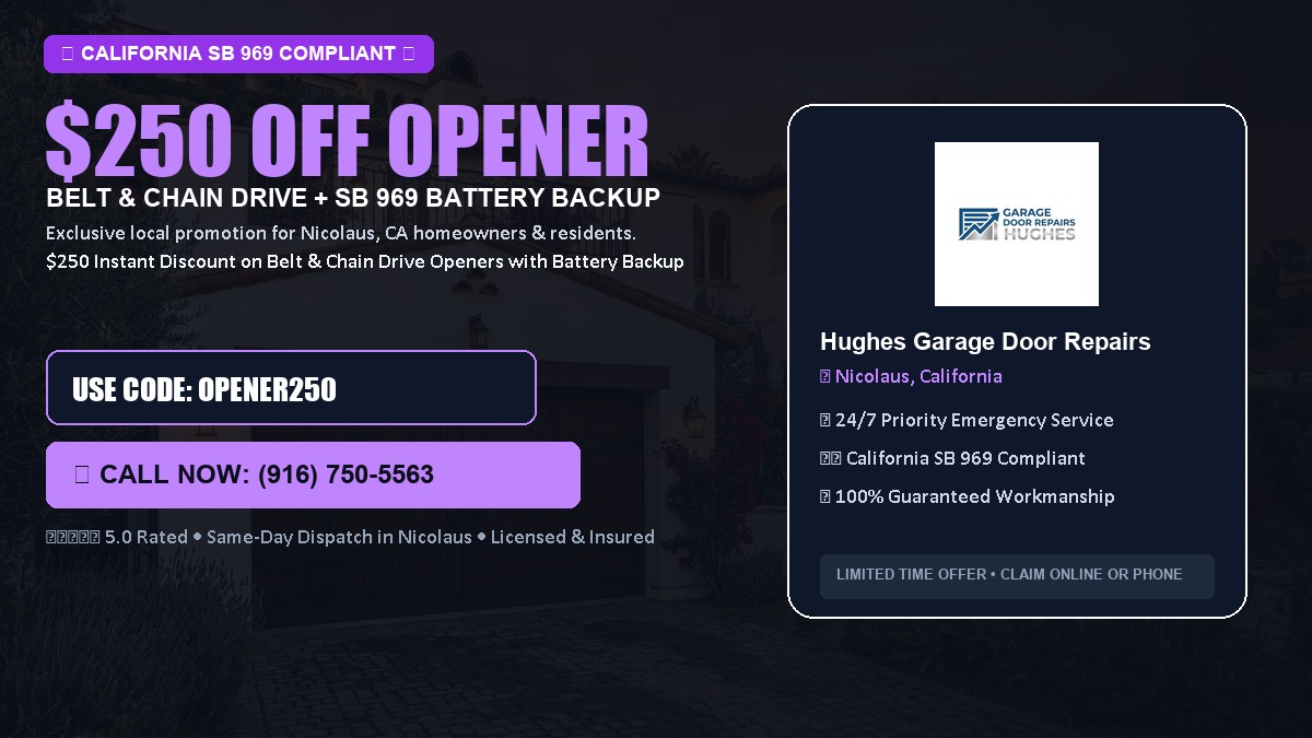 $250 OFF Smart Garage Door Opener Installation (Belt & Chain Drive with California SB 969 Battery Backup) in Nicolaus, CA