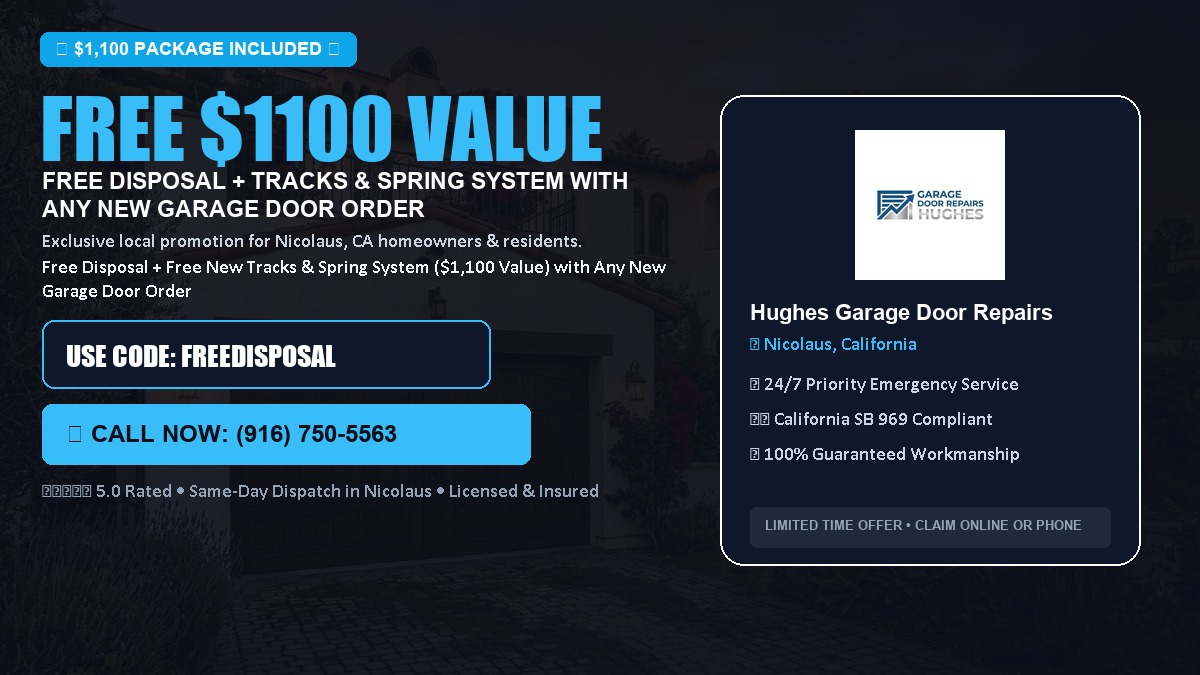Free Disposal + Free New Tracks & Spring System with Any New Garage Door Order ($1100 Value) in Nicolaus, CA